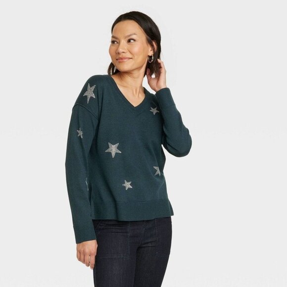 Knox Rose Women's V-Neck Pullover Sweater Navy Blue Small - Picture 1 of 8